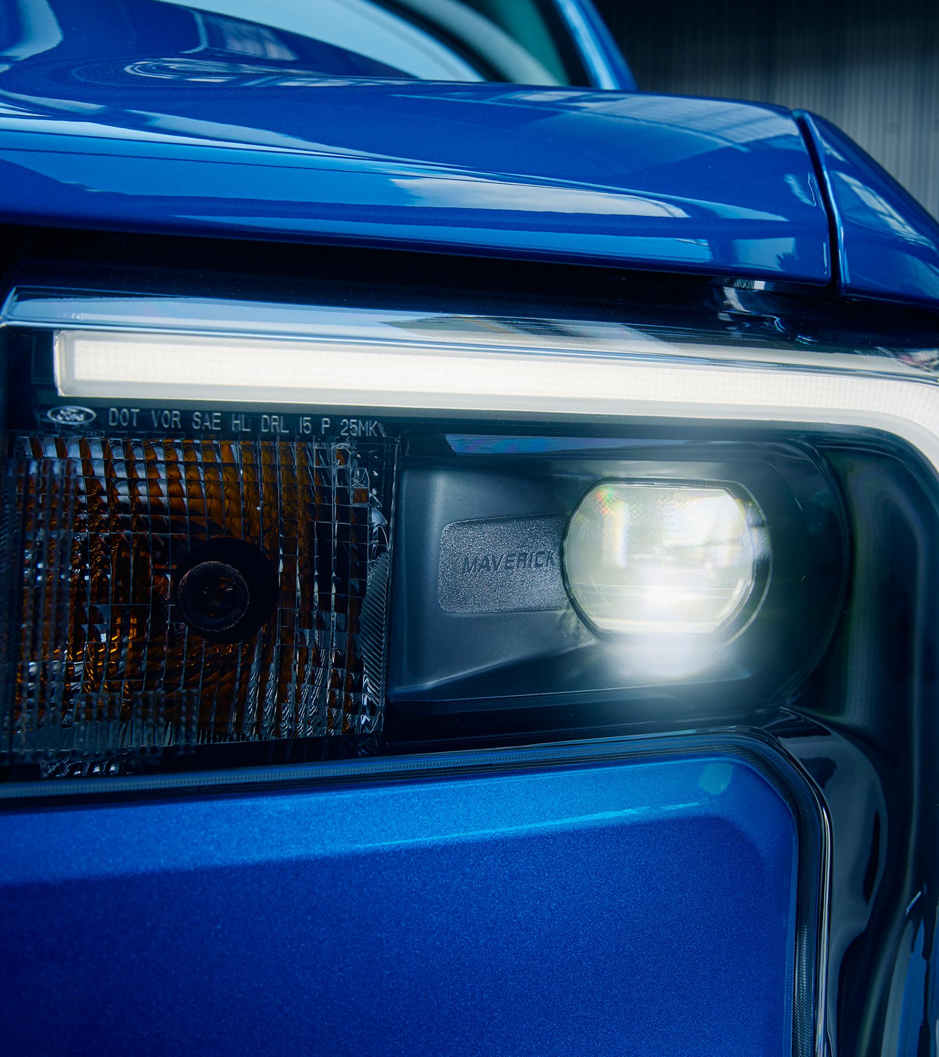 Close-up of the headlamp of a 2026 Ford Maverick Lobo™ pickup