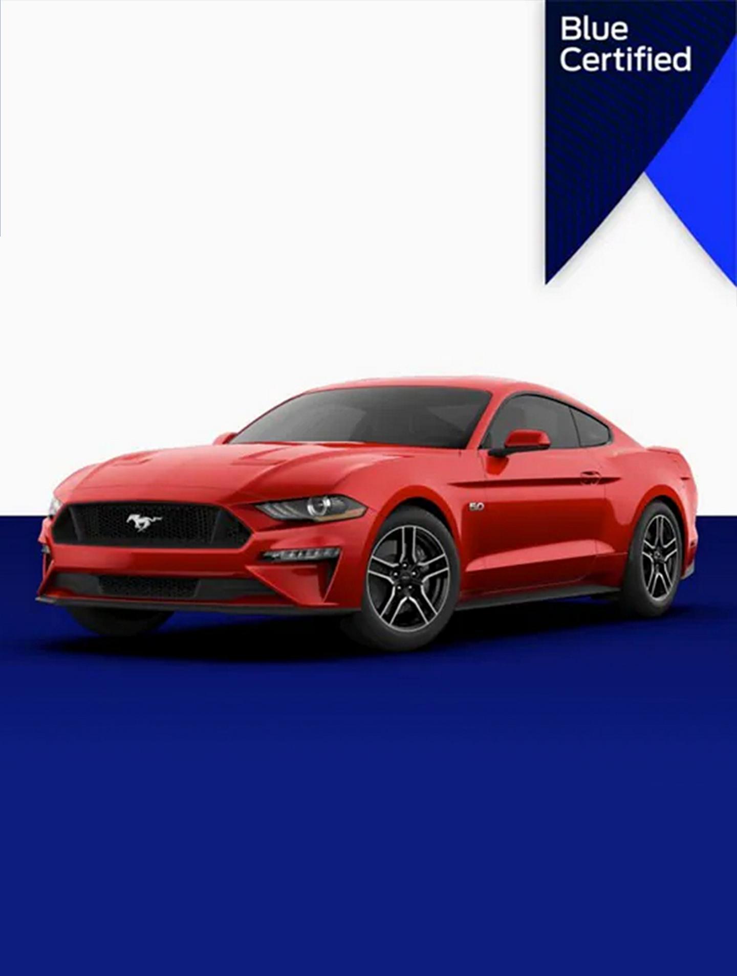 The Ford Mustang® coupe with the Blue Certified badge