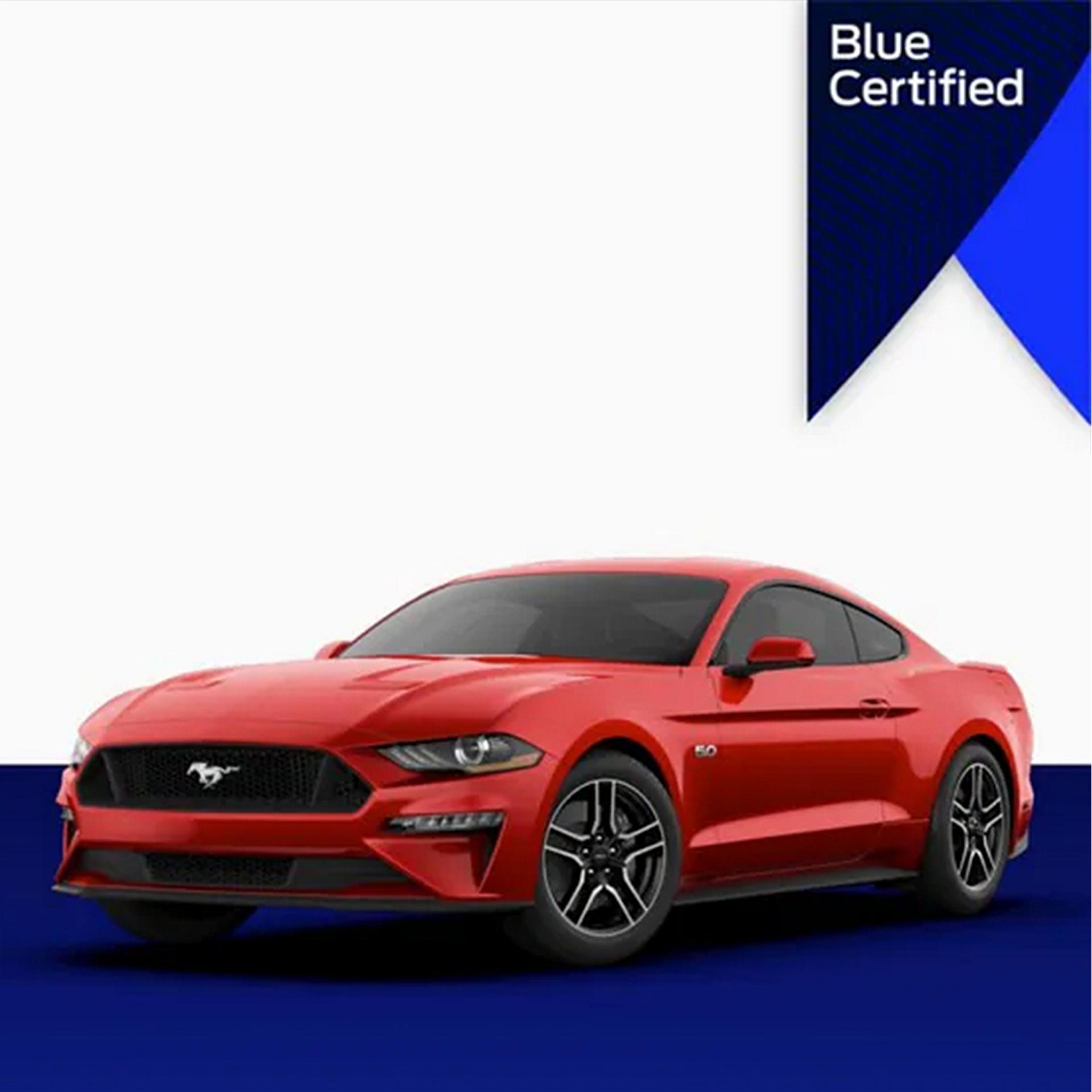 The Ford Mustang® coupe with the Blue Certified badge