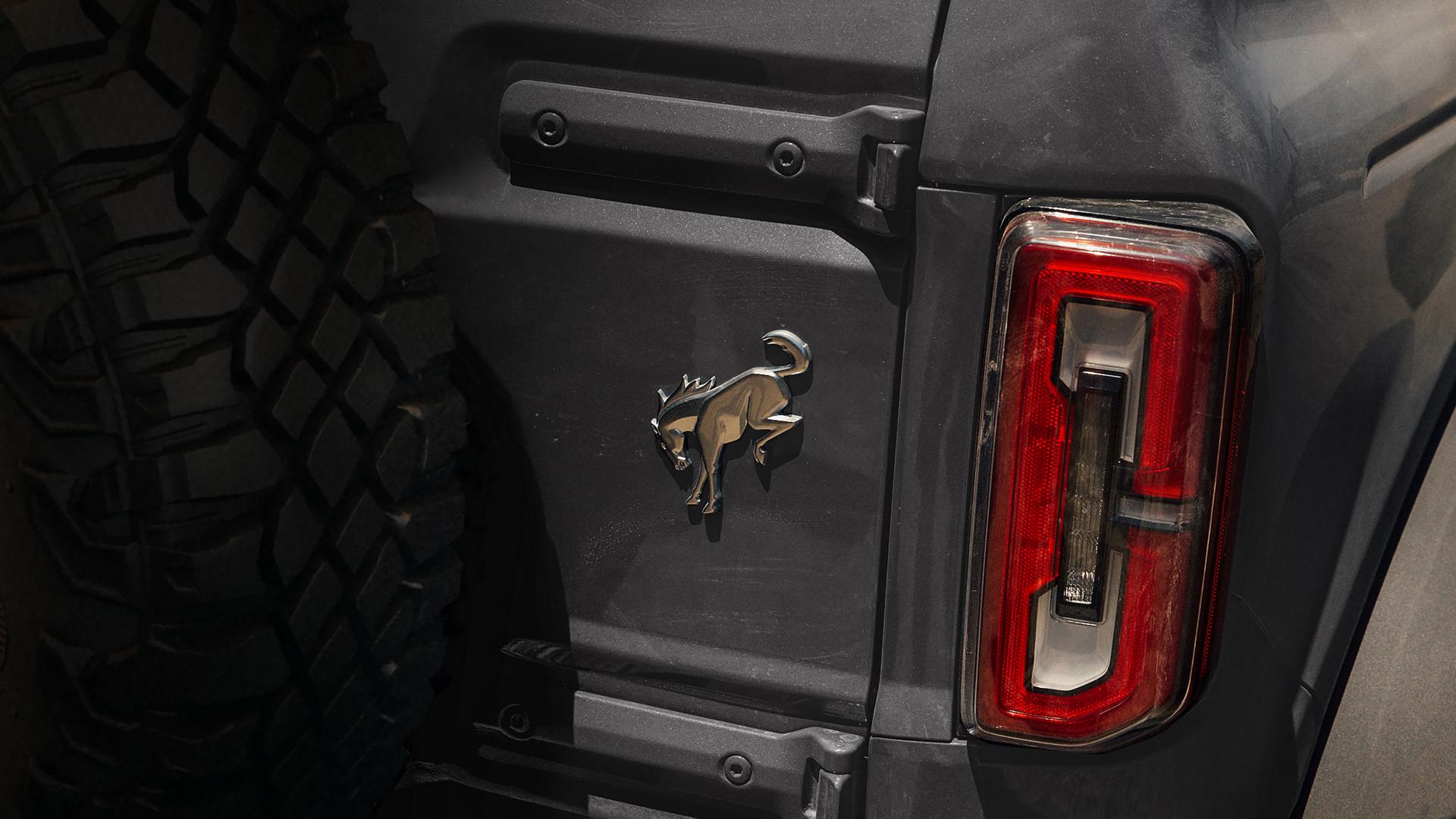 The bucking Bronco badge on the rear of a 2026 Ford Bronco® SUV