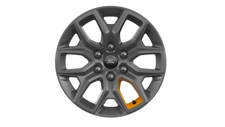 18-inch x 8.5-inch Dark Carbonized Gray-painted aluminum wheel with Electric Spice pocket