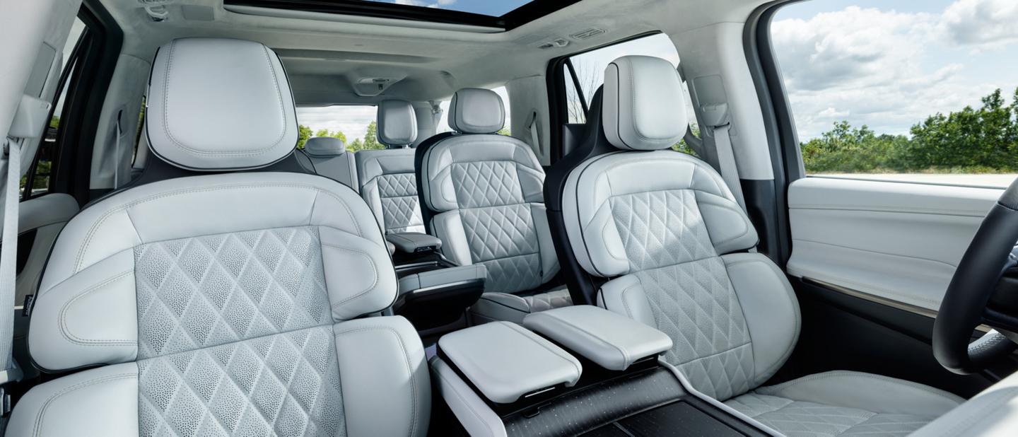Interior of a 2025 Lincoln Navigator® with three rows of leather seating