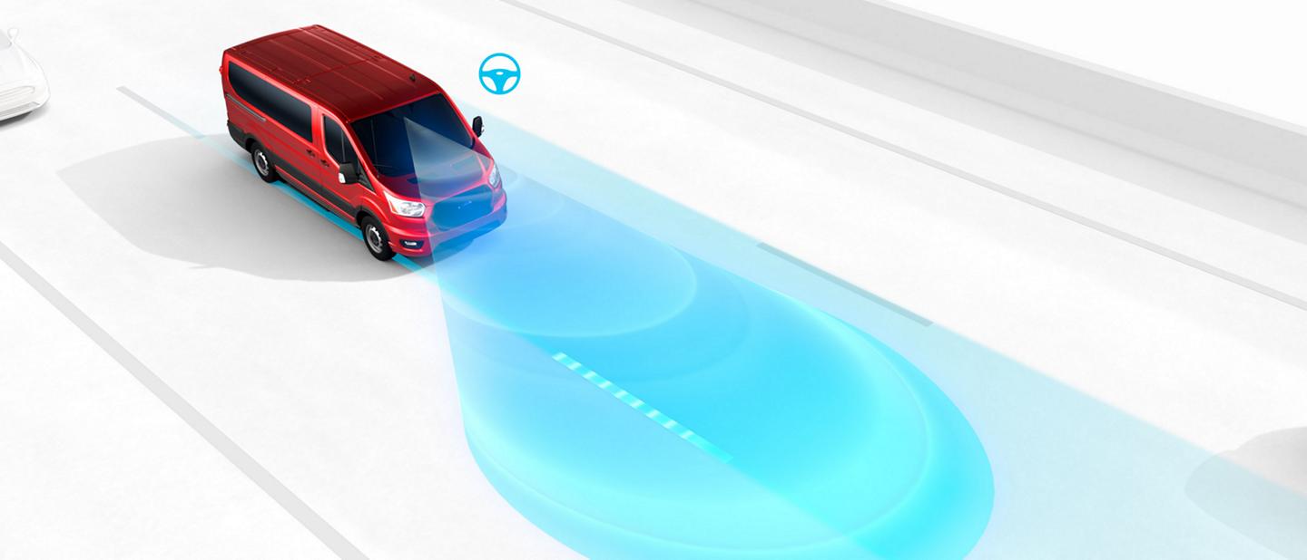 Illustration of a 2025 Ford Transit® van scanning the road ahead
