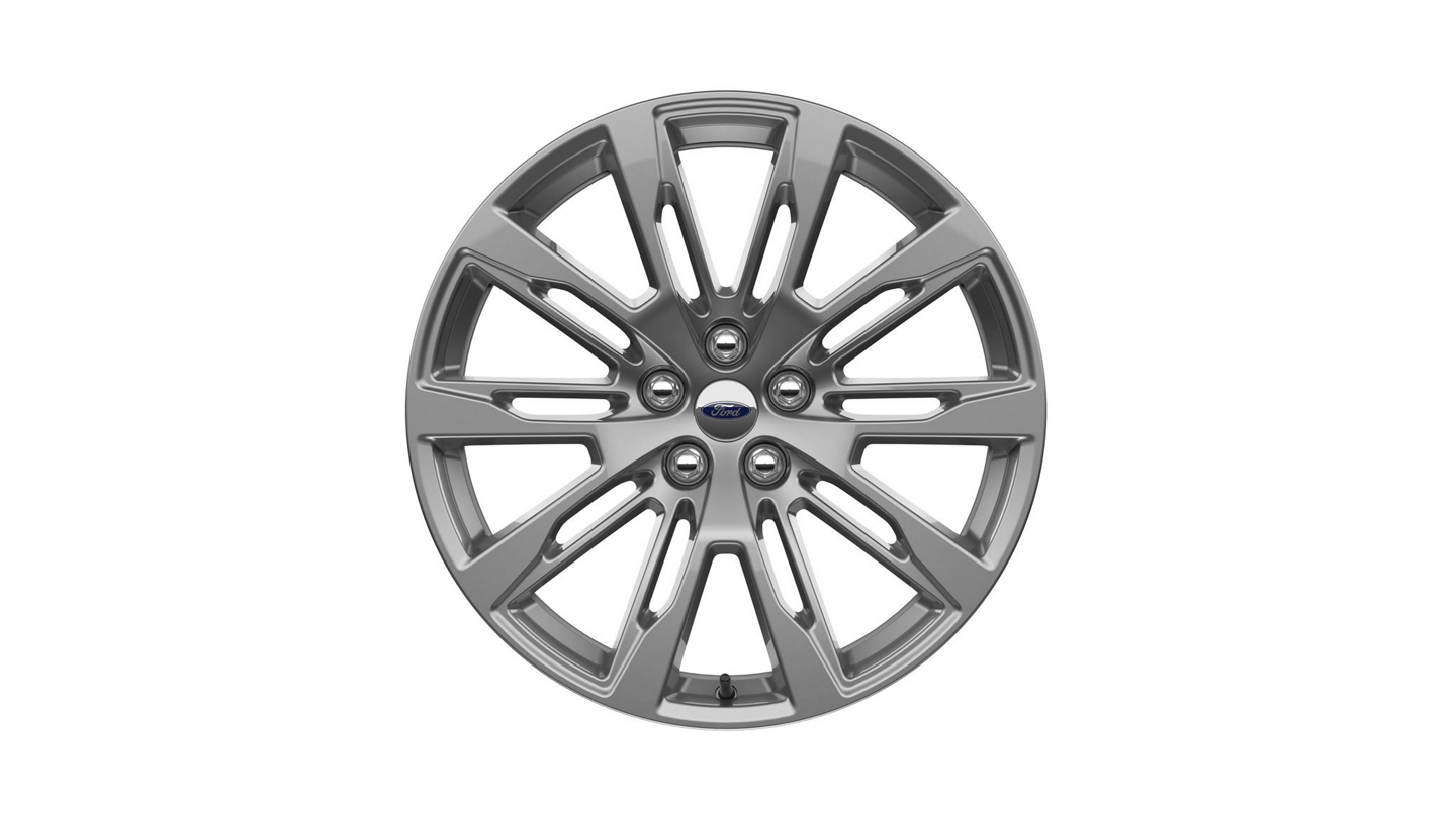 A 20-inch Luster Nickel-painted aluminum wheel on a white background