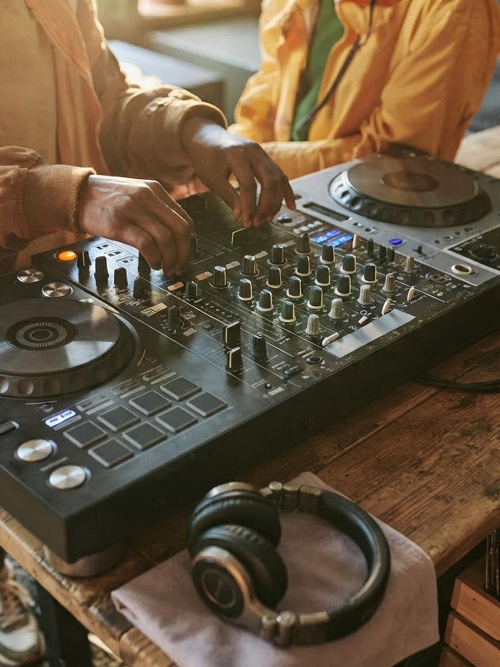 Two people deejaying
