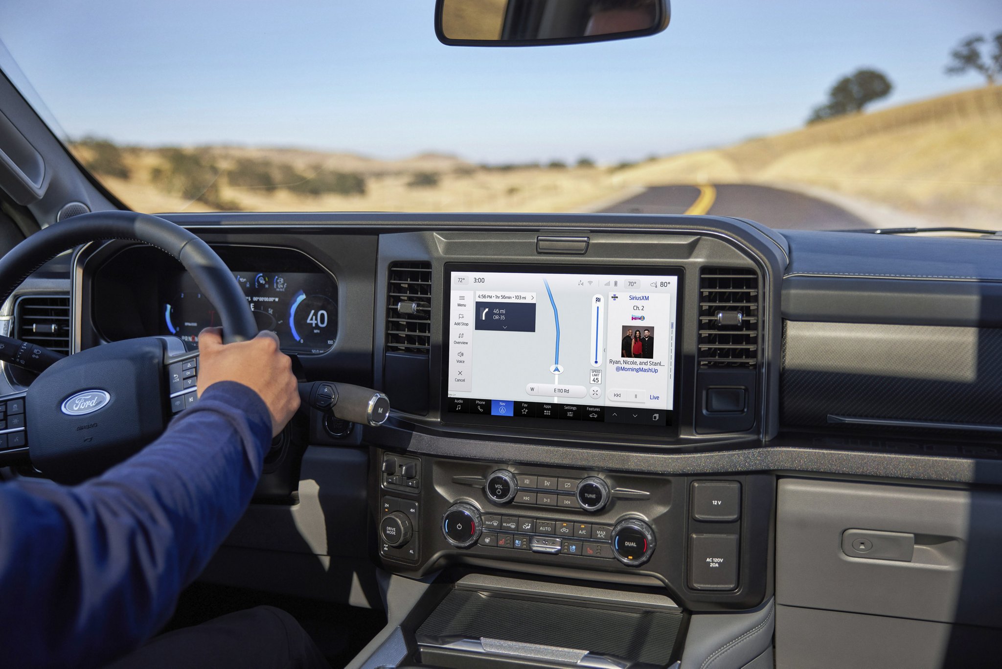 Interior of a 2025 Ford Super Duty® showing the touchscreen being used