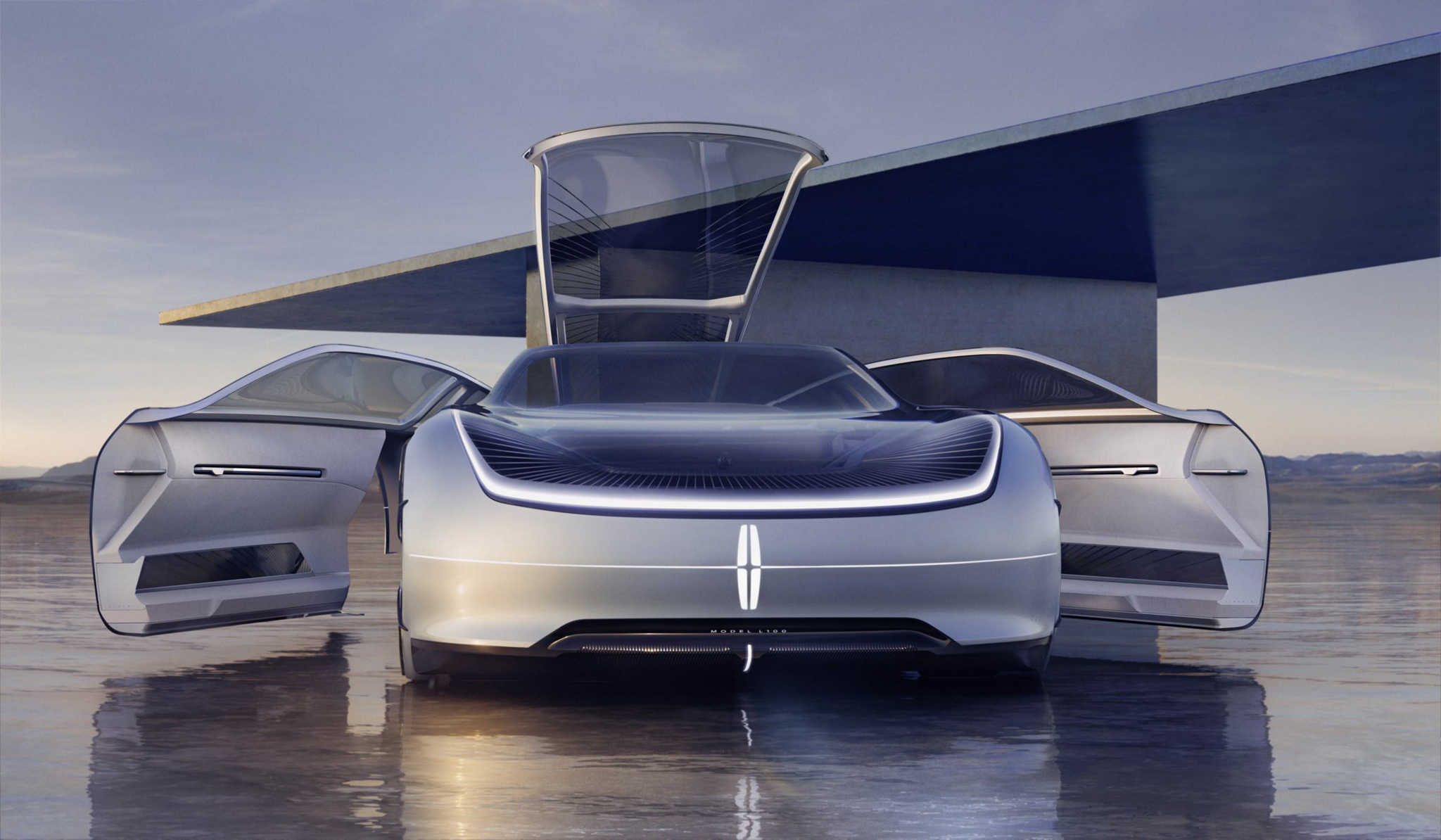The Lincoln Model L100 Concept is shown here on thin layer of water.
