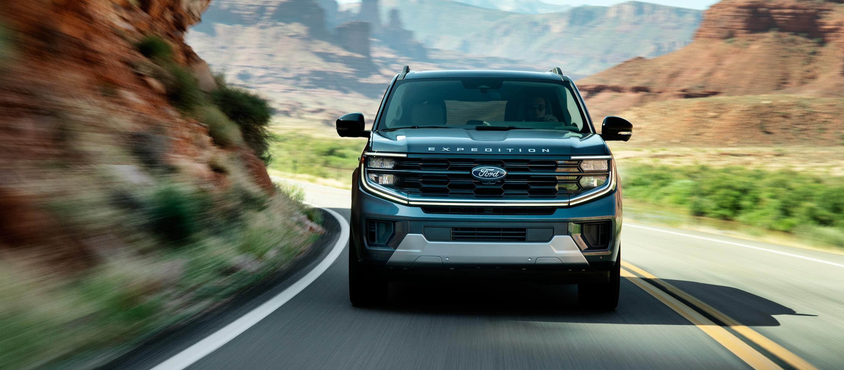 2026 Ford Expedition® MAX Platinum® SUV being driven on a highway