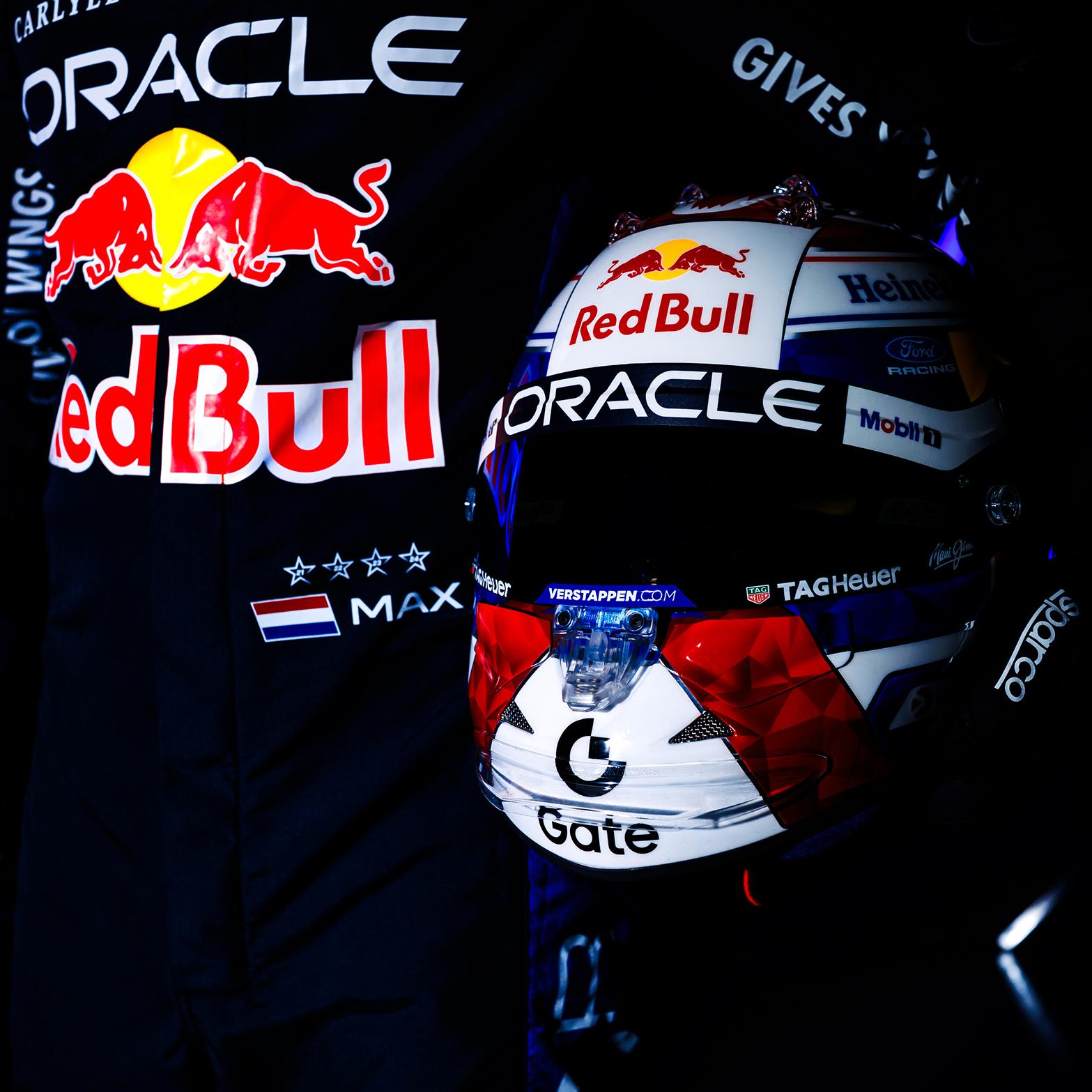 Close-up of Max Verstappen's Helmet and Fire Suit