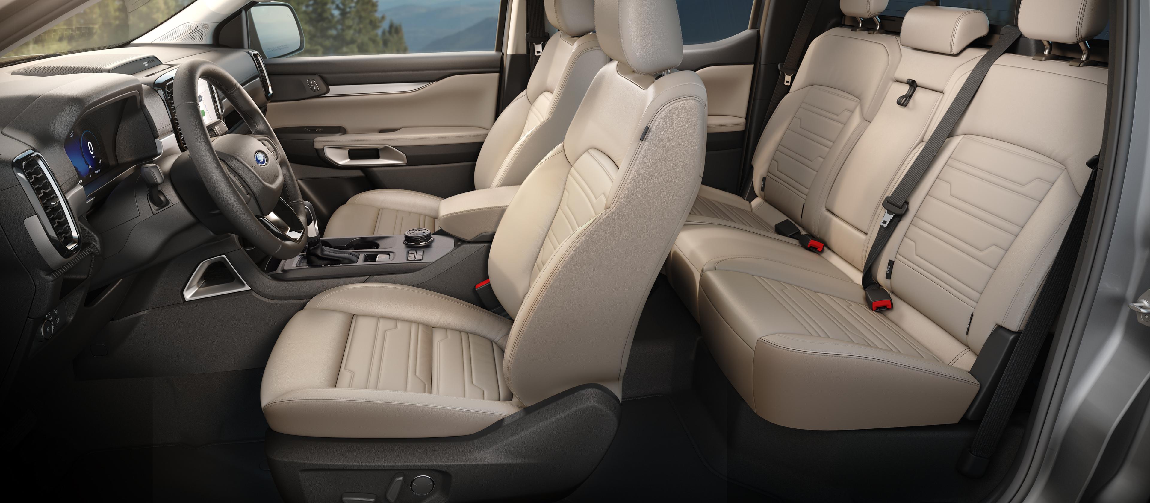 Interior photo of 2025 Ford Ranger® driver and passenger seating