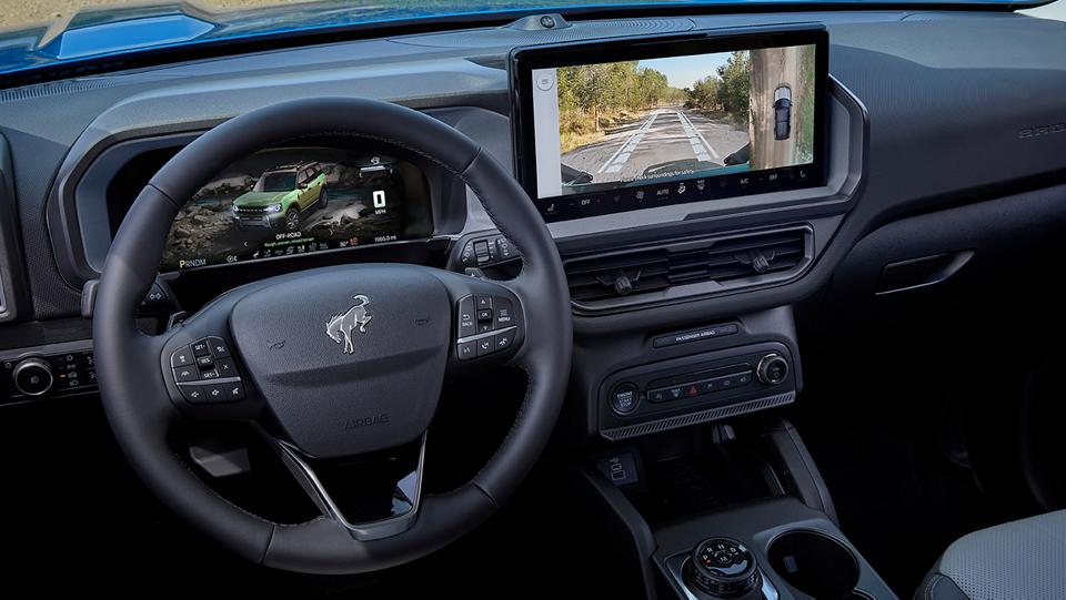View from camera angle showing the road ahead inside of a 2026 Ford Bronco Sport®