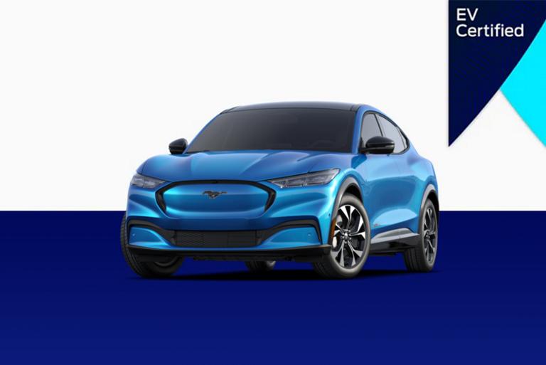 A Ford Mustang Mach-E SUV with the EV Certified badge