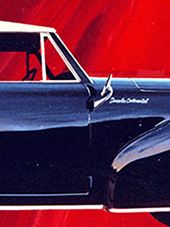 Historic original blue lincoln continental on red background