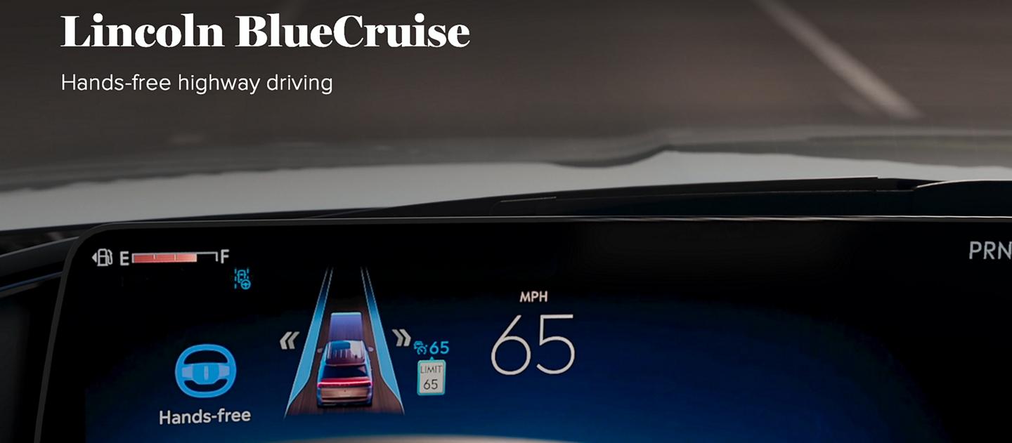 A 2025 Lincoln Navigator Is being Driven on a Hands-Free Blue Zone Highway