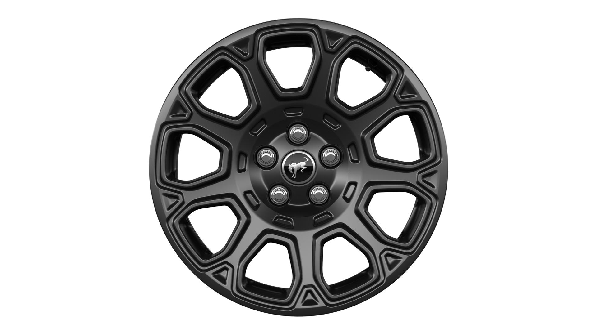 A 17-inch Matte Black-painted aluminum wheel on a white background