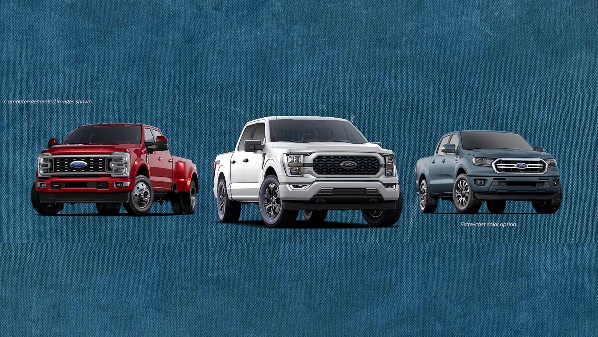 The Ford Super Duty®, F-150®, and Ford Ranger® truck lineup 