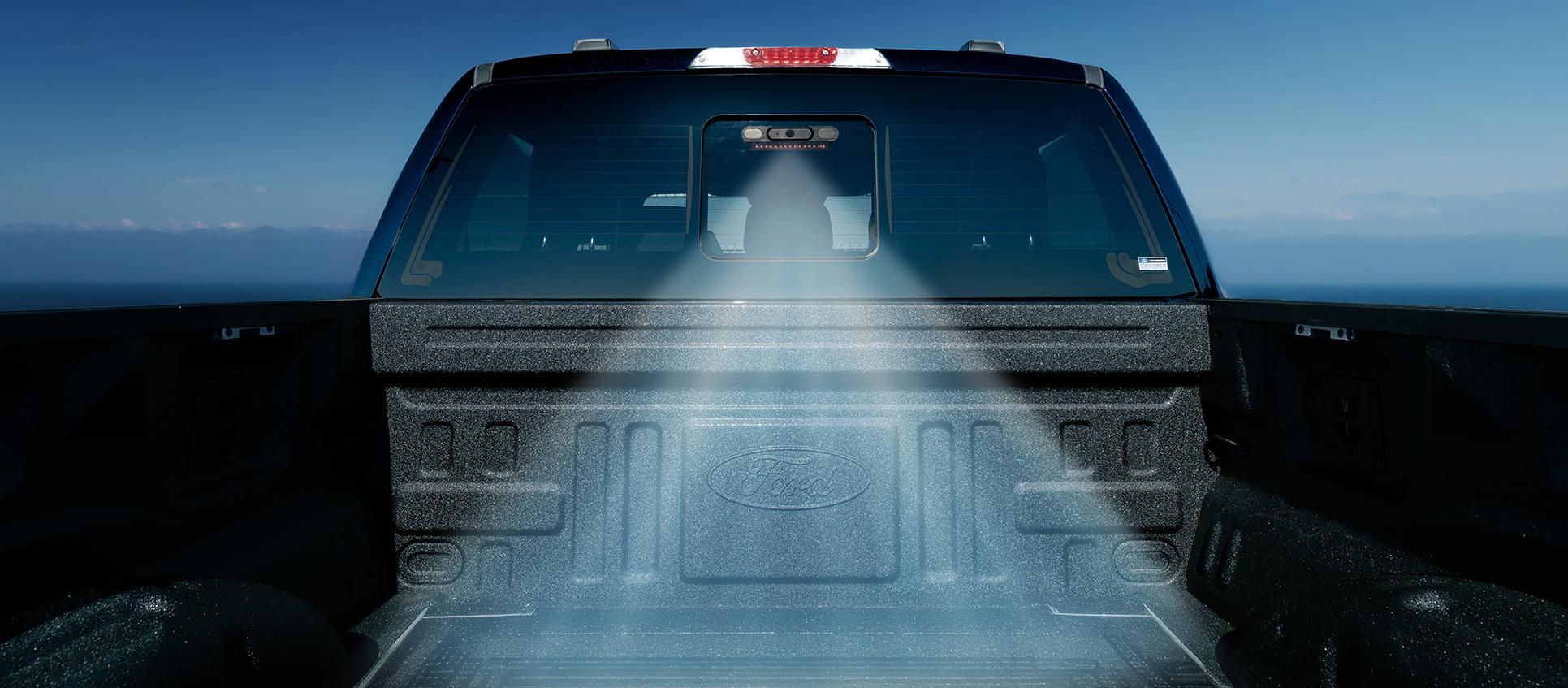 2025 Ford Truck with a truck bed camera in the rear window