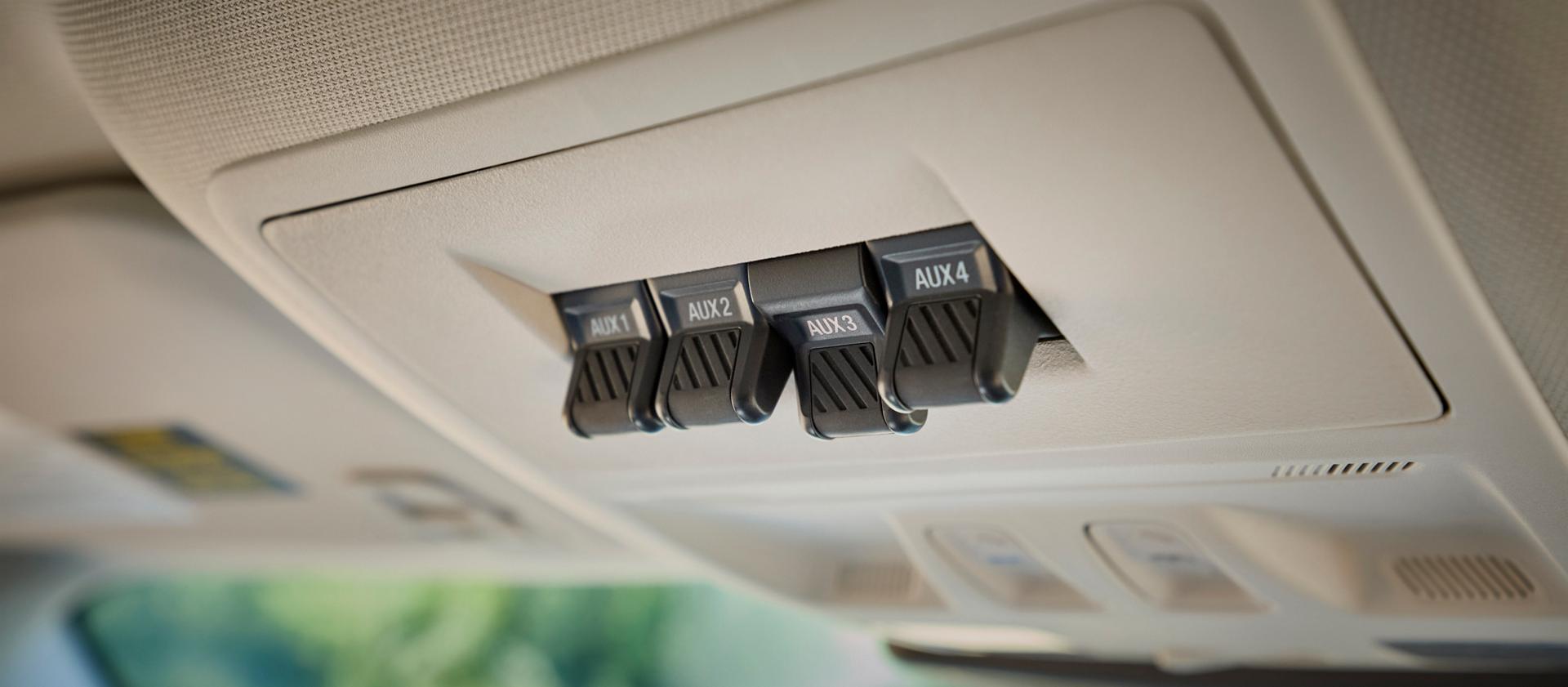 Interior of the 2026 Ford Bronco Sport® with the auxiliary switches showing