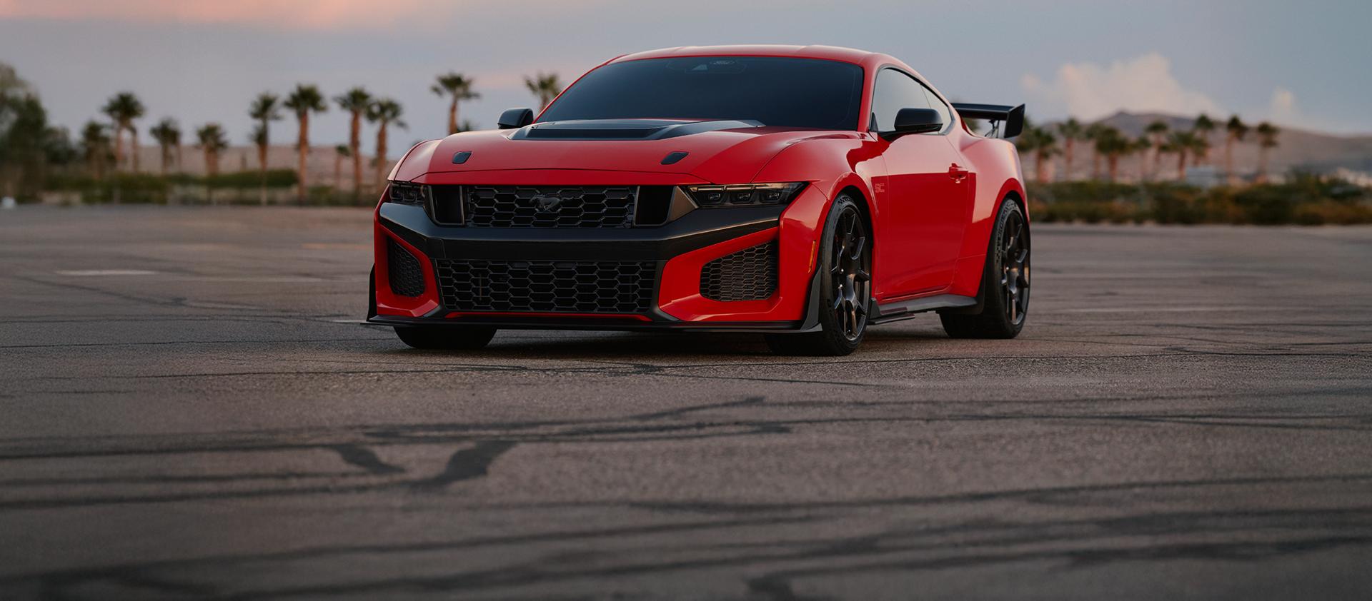 A 2026 Ford Mustang Dark Horse® SC with available Track Pack and optional equipment in a parking lot