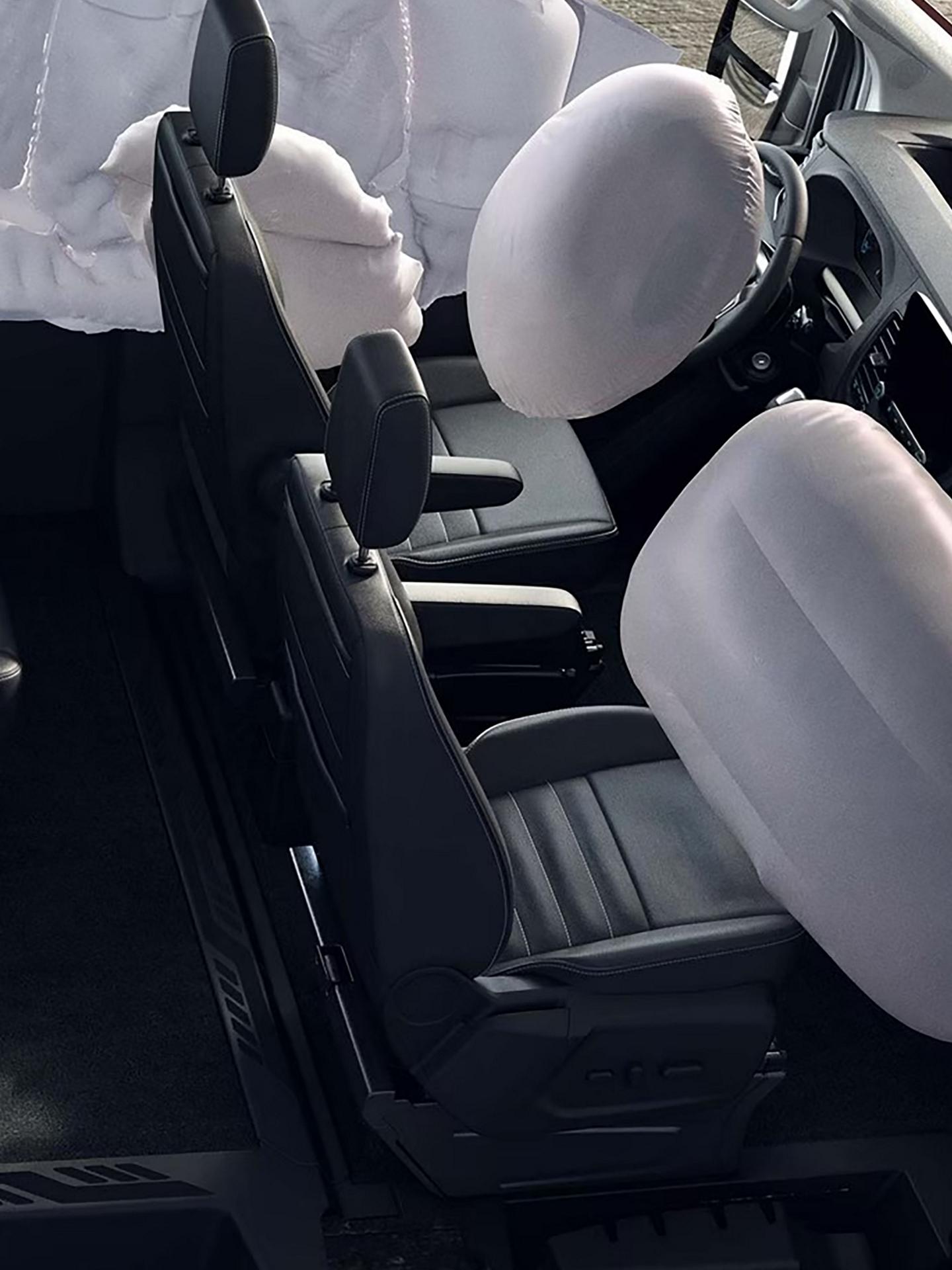 The Safety Canopy® System shown deployed inside a 2026 Ford Transit® van