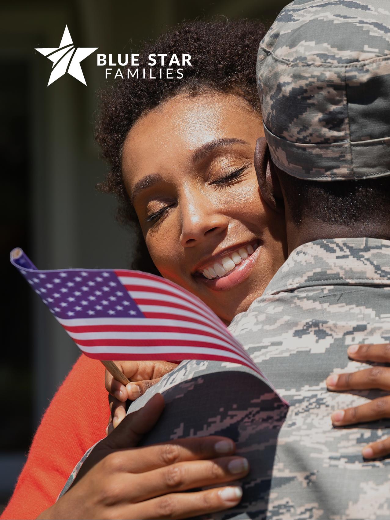 A service member is welcomed home by their family