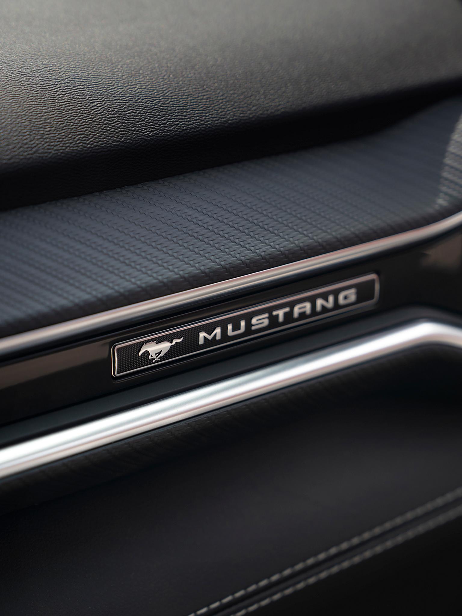 Insignia Mustang en el interior del vehículo