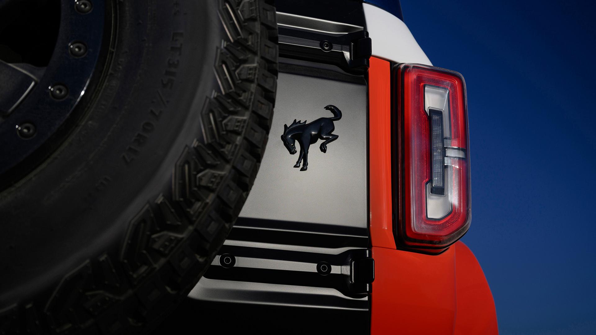 The bucking Bronco badge on the rear of a 2026 Ford Bronco® SUV