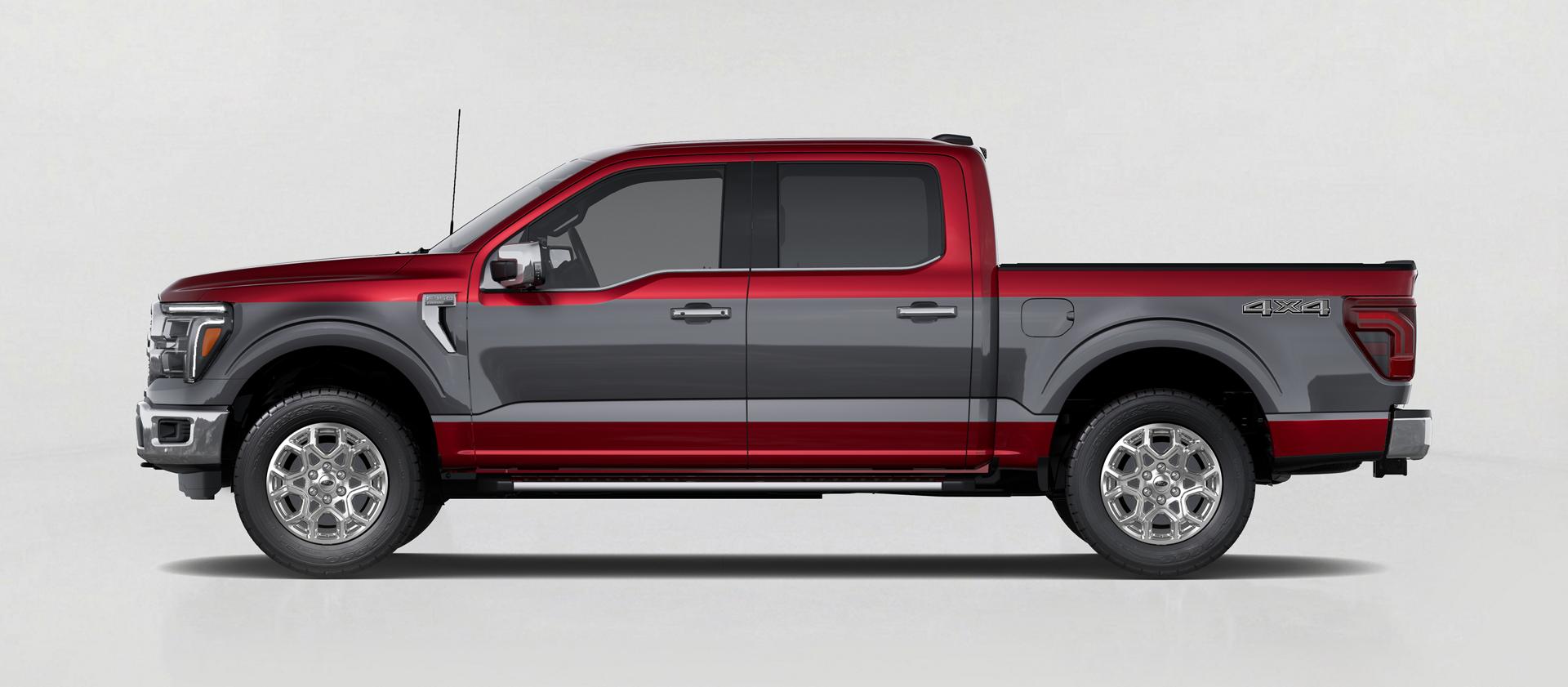 2027 Ford F-150® Two-Tone Package featuring Carbonized Gray and dark red two-tone exterior design displayed in profile view