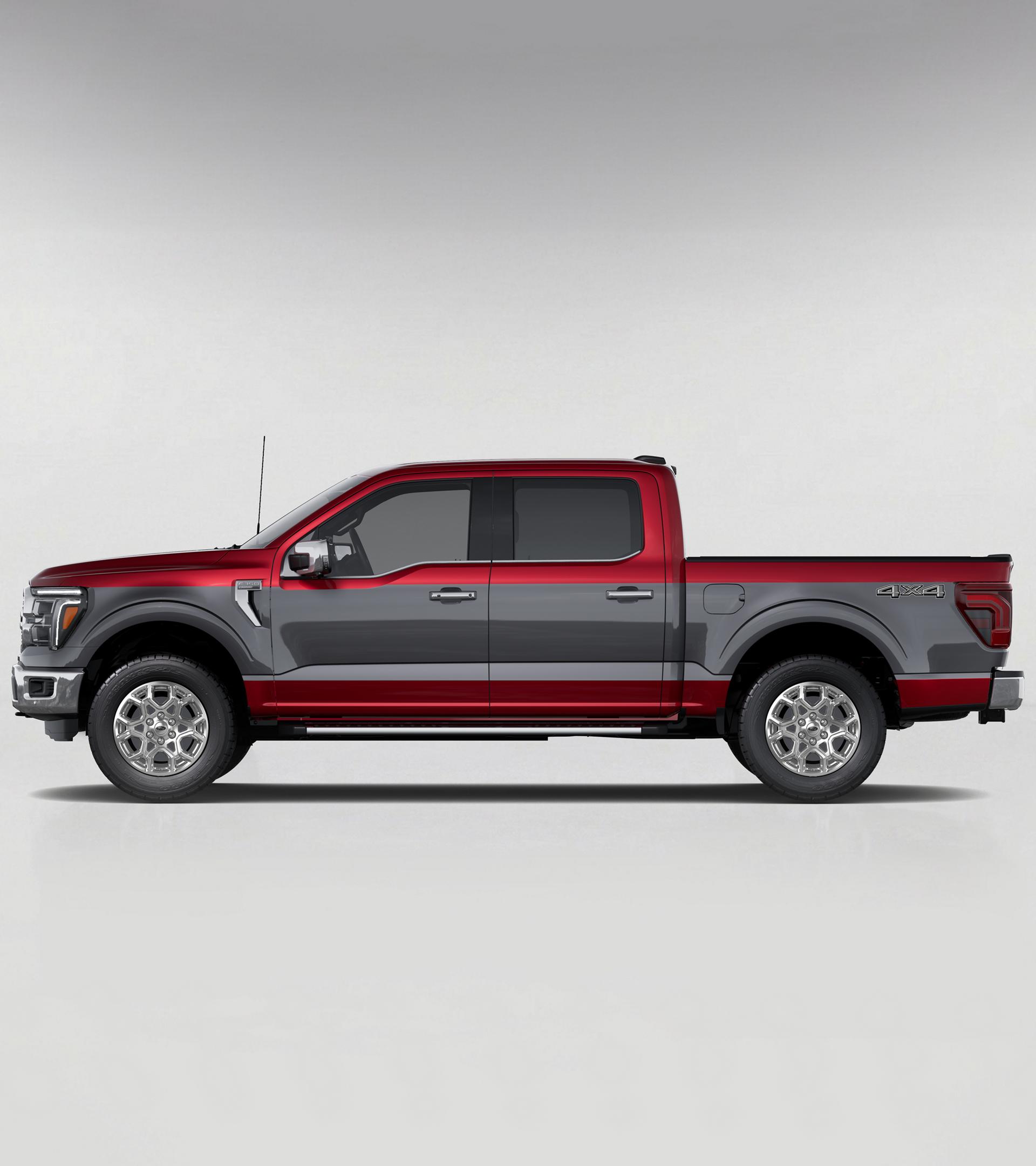 2027 Ford F-150® Two-Tone Package featuring a Carbonized Gray and dark red two-tone exterior design displayed in profile view