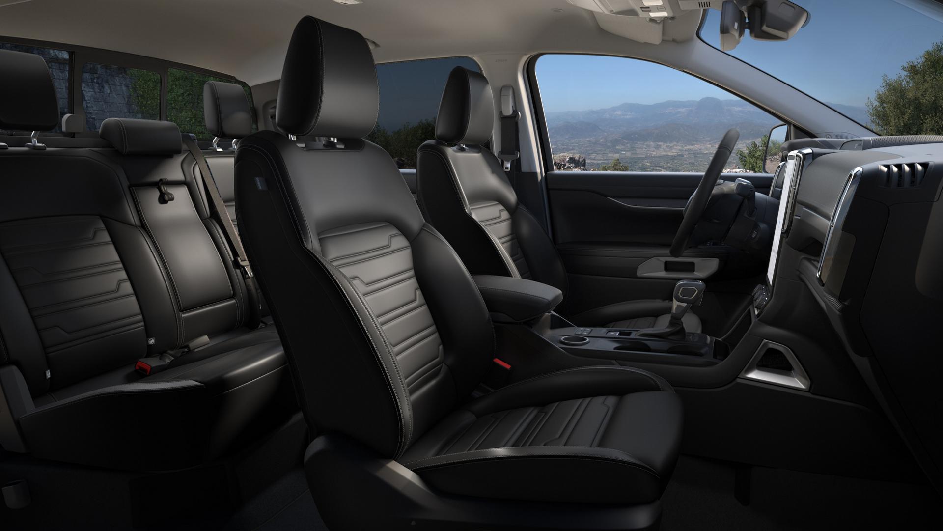 Interior view of the 2026 Ford Ranger® Lariat® truck in the color Ebony