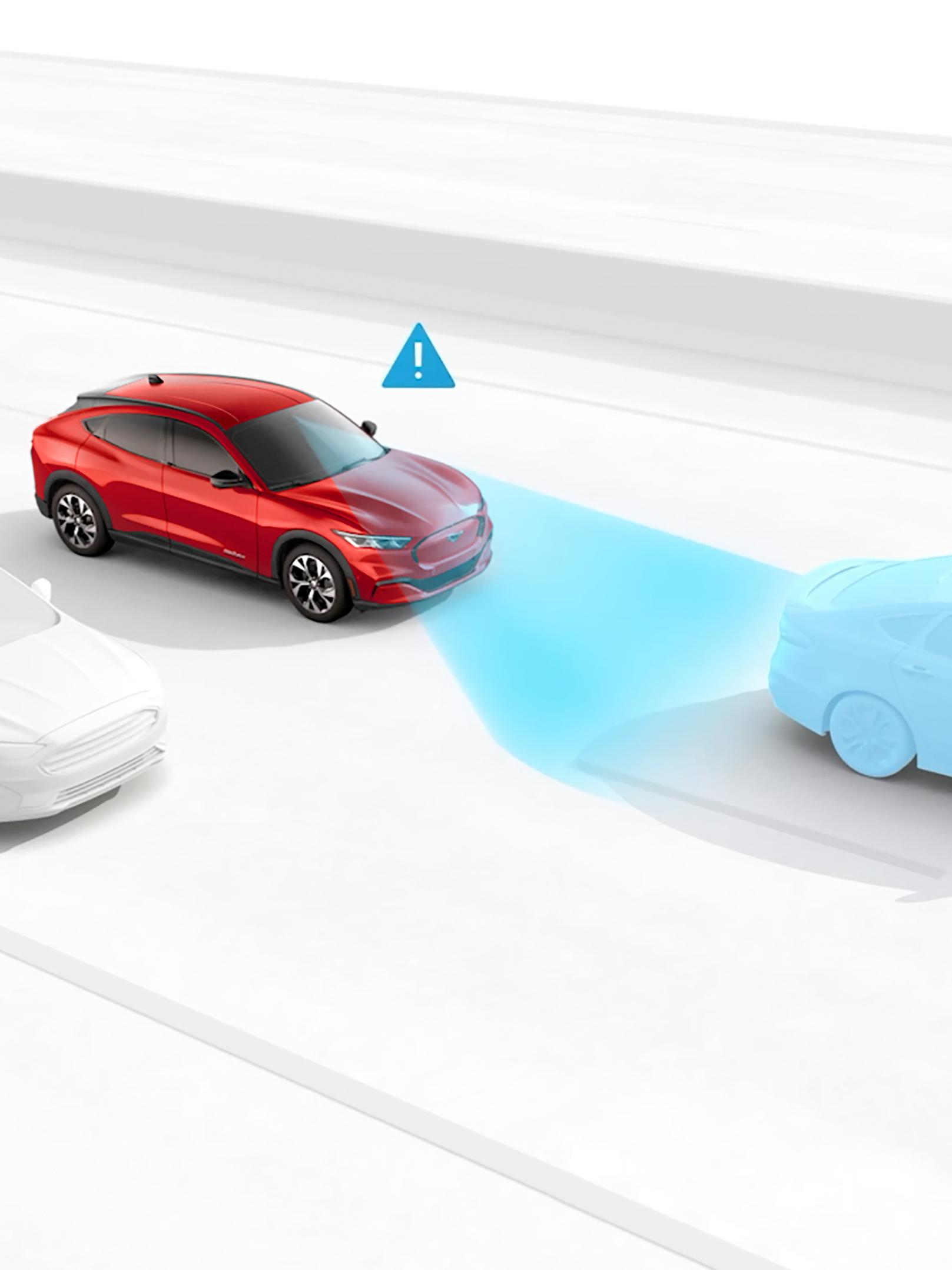 Computer-generated image demonstrating the driver-assist features of the 2026 Ford Mustang Mach-E® SUV