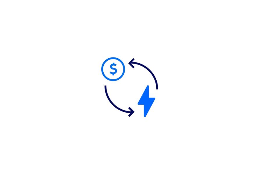 Cyclical illustration of a lightning bolt and dollar sign with arrows