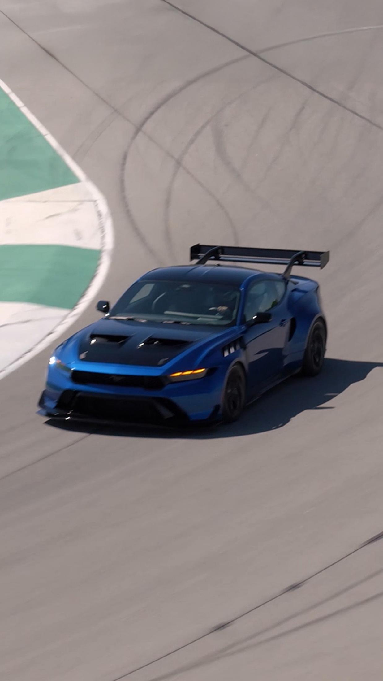 A 2026 Ford Mustang GTD® doing laps on a track