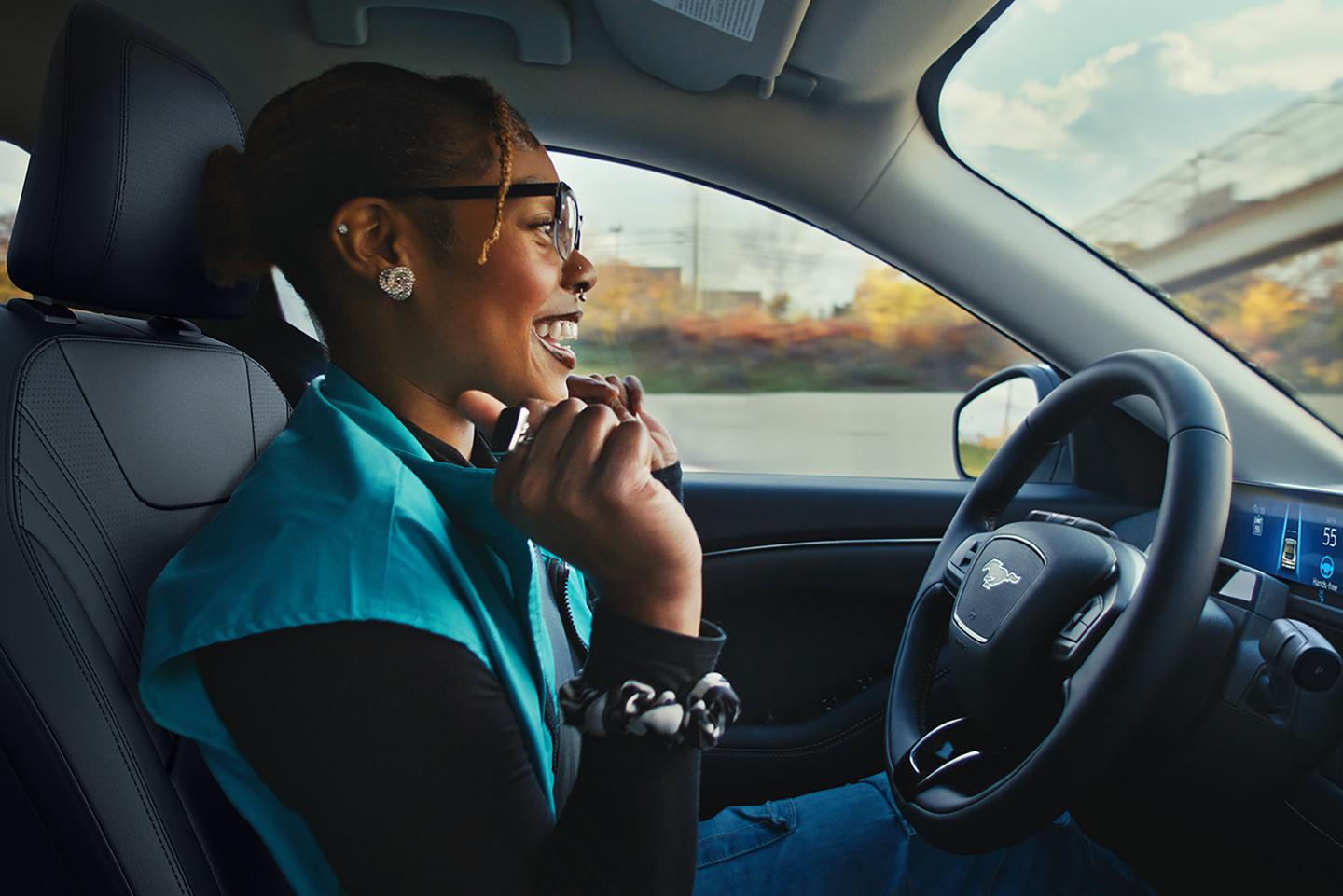 BlueCruise hands-free highway driving in a 2026 Ford Mustang Mach-E® SUV