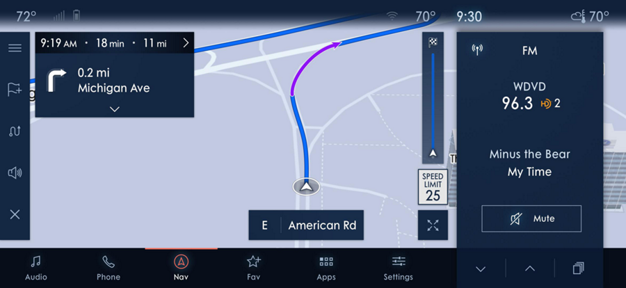 Un écran Sync 4 démontre les possibilités de la navigation connectée au nuage