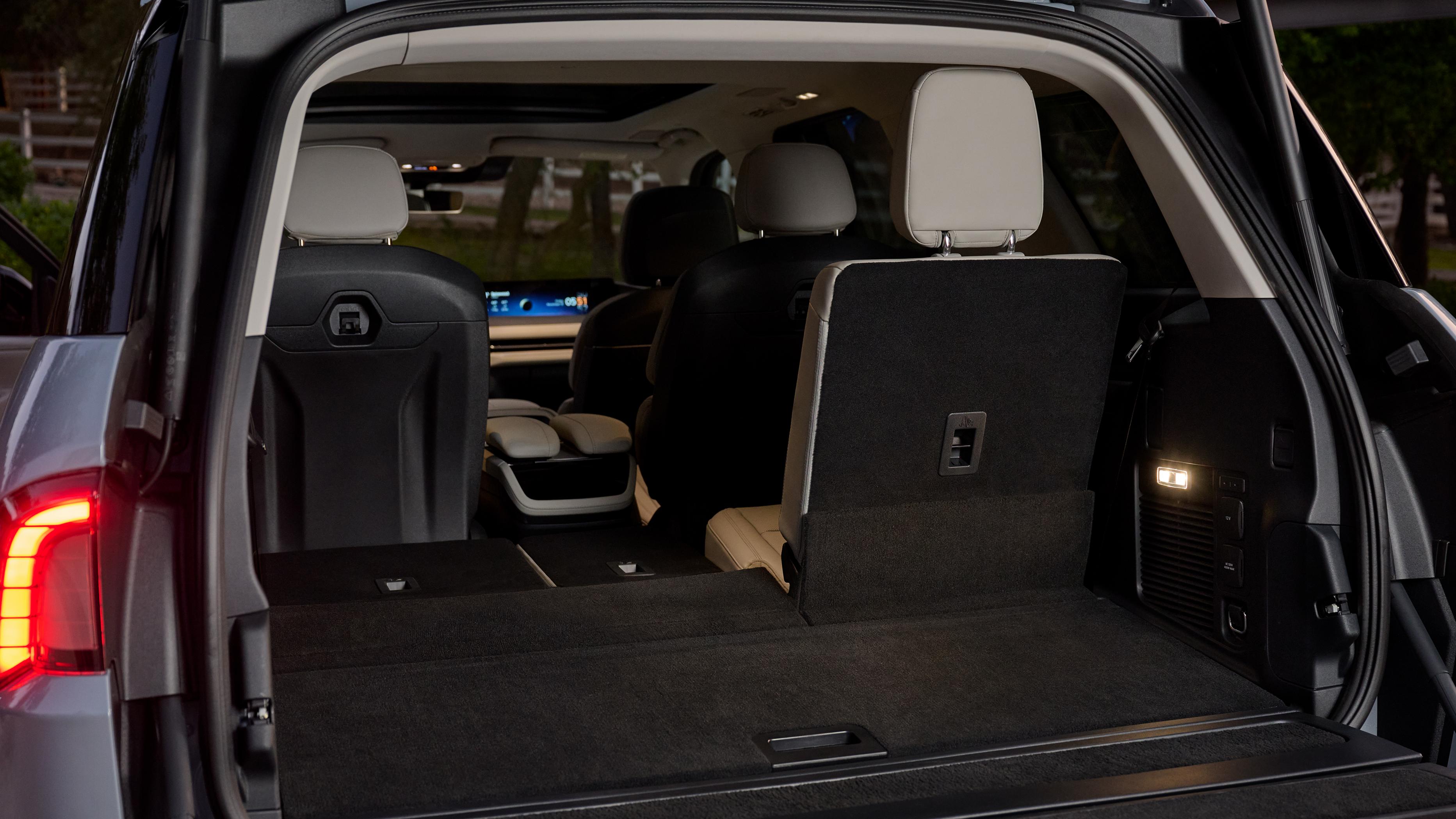 The back of a 2026 Lincoln Navigator showing the fold flat third row options