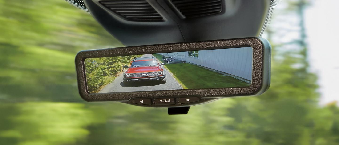Close-up of a digital rearview mirror