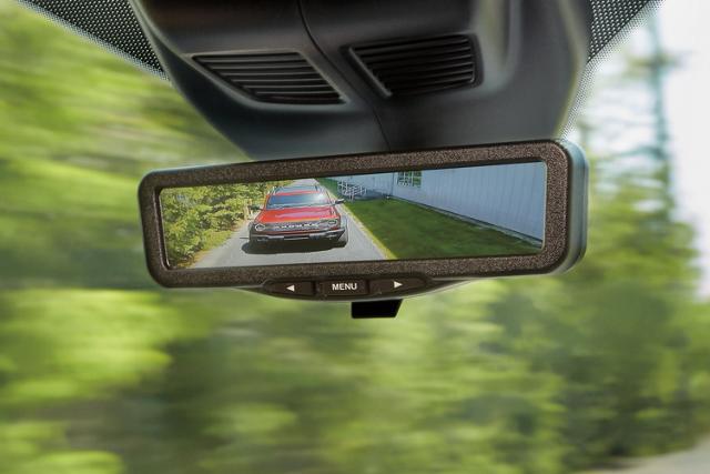 Close-up of a digital rearview mirror