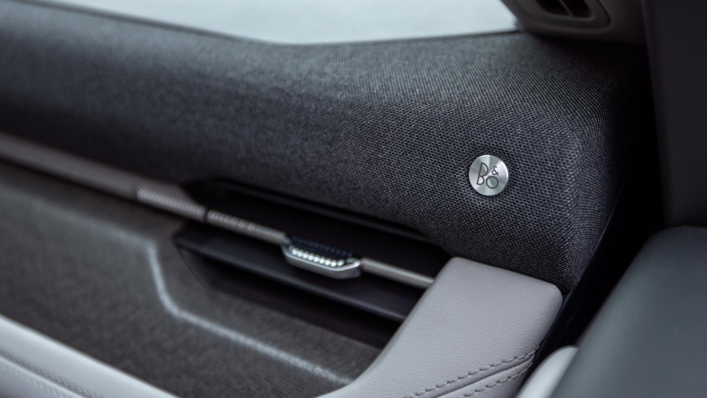 Close-up of Bang & Olufson® speaker bar on the dash of a 2025 Ford Explorer® SUV