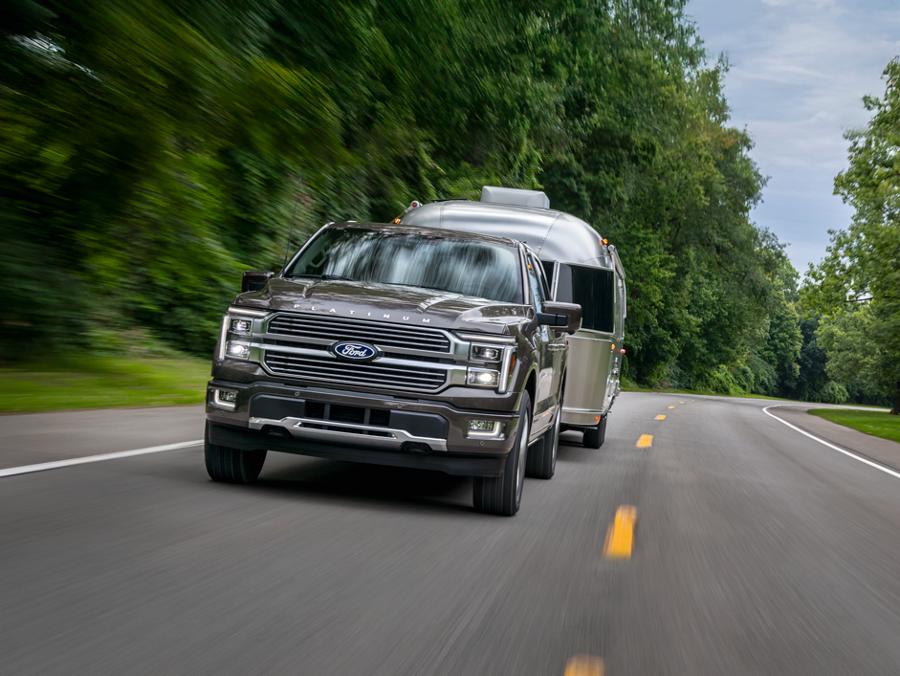 2026 Ford F-150® Platinum® model pulling an Airstream camper