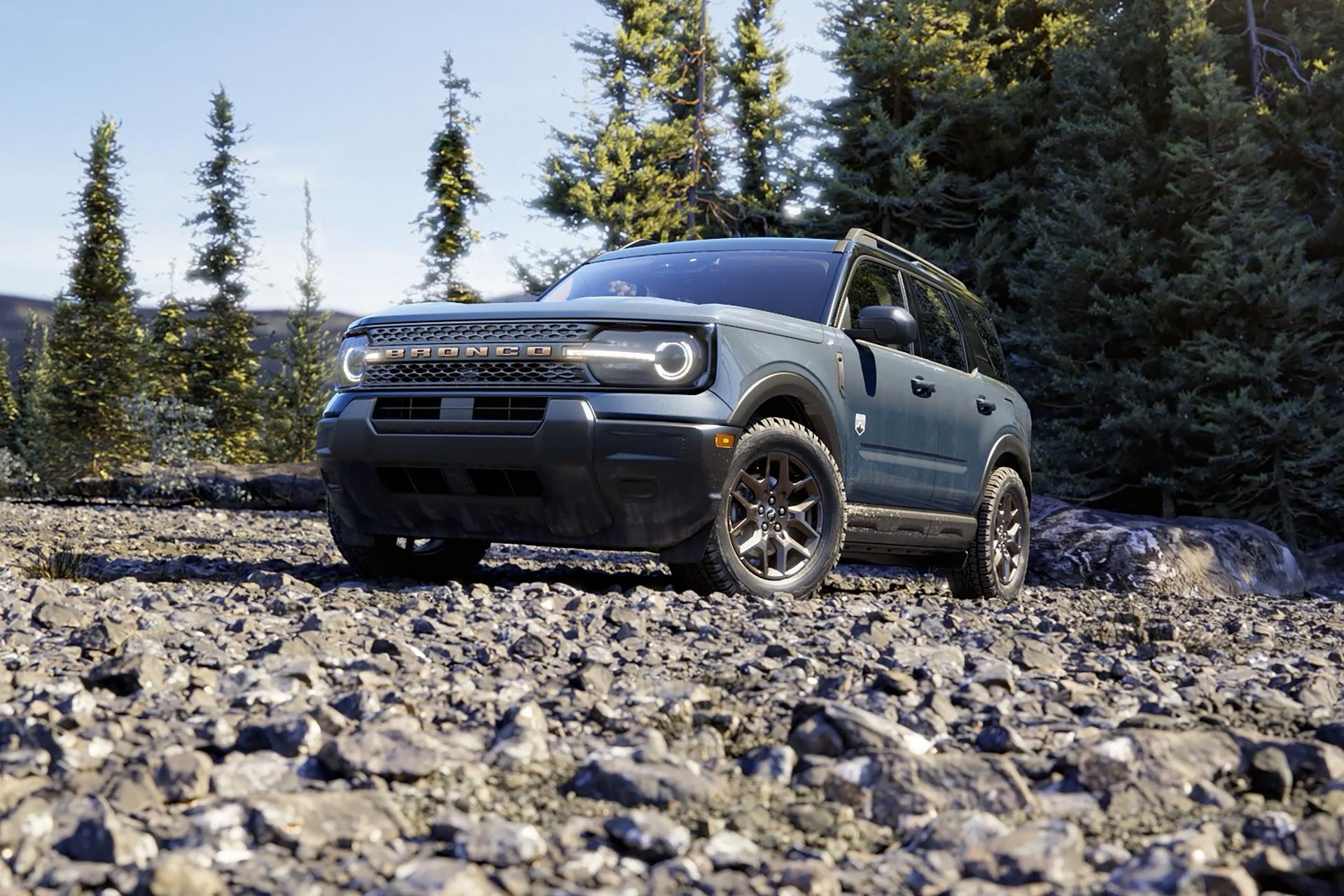 2026 Ford Bronco Sport® parked in the woods with trees surrounding the vehicle