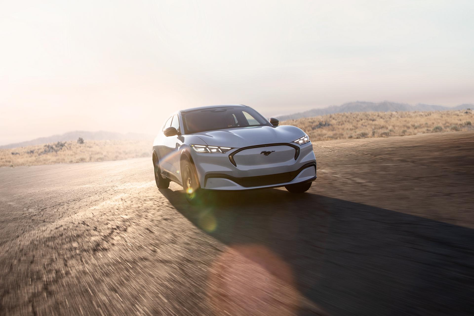 2027 Ford Mustang Mach-E® SUV parked on a paved lot in the desert