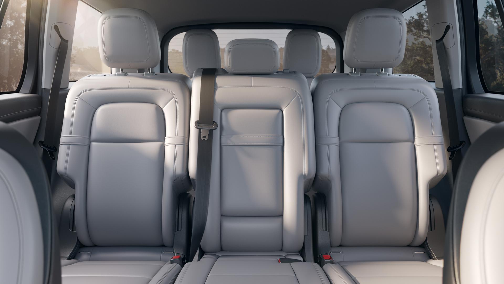 The second row of a 2025 Lincoln Aviator® SUV in the bench configuration