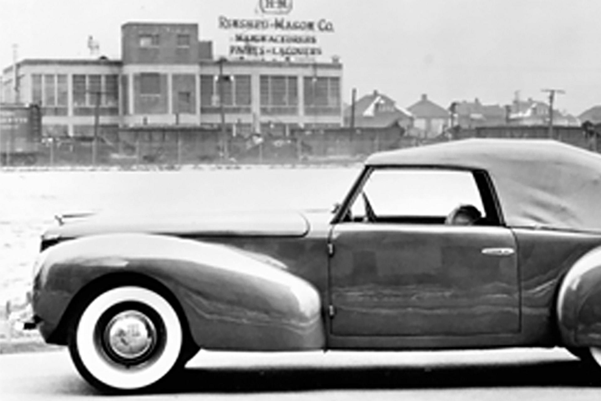 The Lincoln Continental convertible parked outside in the winter