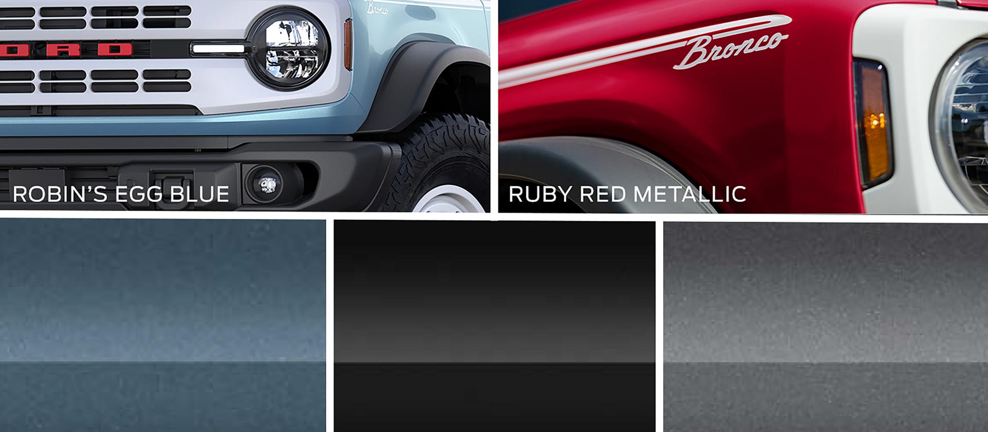 Color swatches illustrating the available heritage paint colors on a 2025 Ford Bronco® SUV