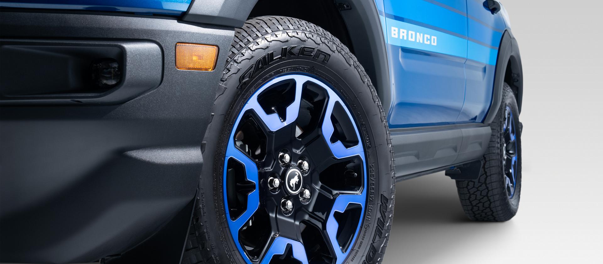 17-inch x 7-inch High-gloss Black Wheels with Blue Accents