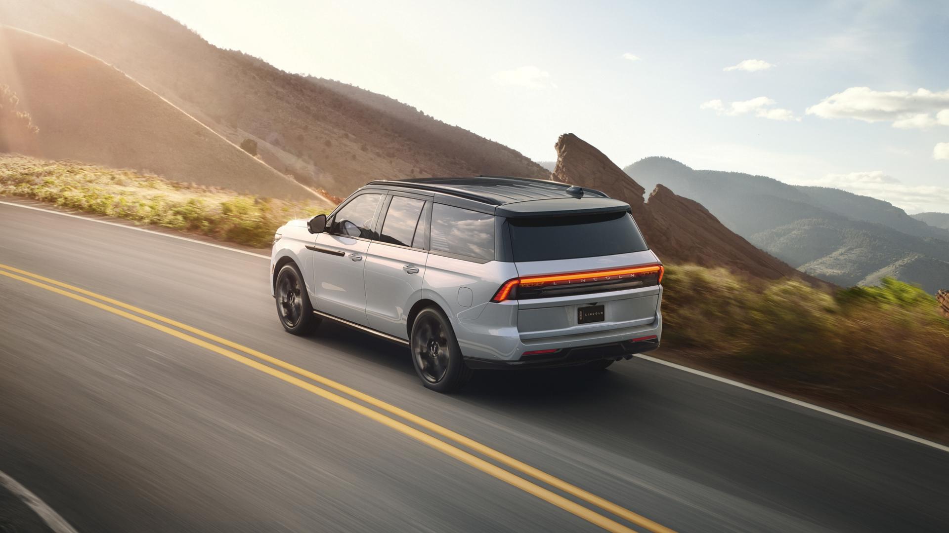 A high rear view of the 2026 Lincoln Black Label Navigator with design elements from the Black Label Special Edition Package