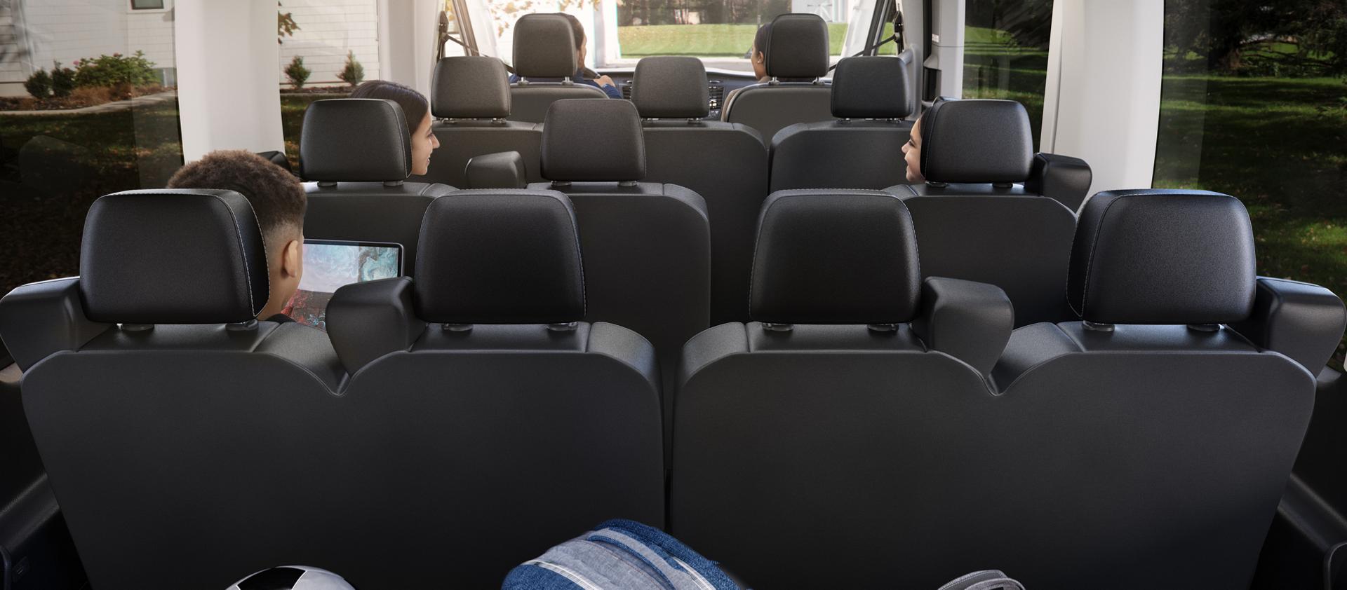Seating for up to 15 passengers inside a 2026 Ford Transit® van