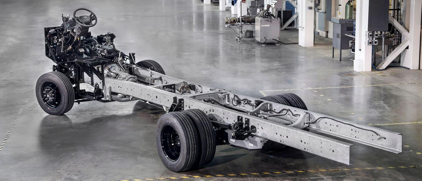 A 2025 Ford Commercial Stripped Chassis in a warehouse