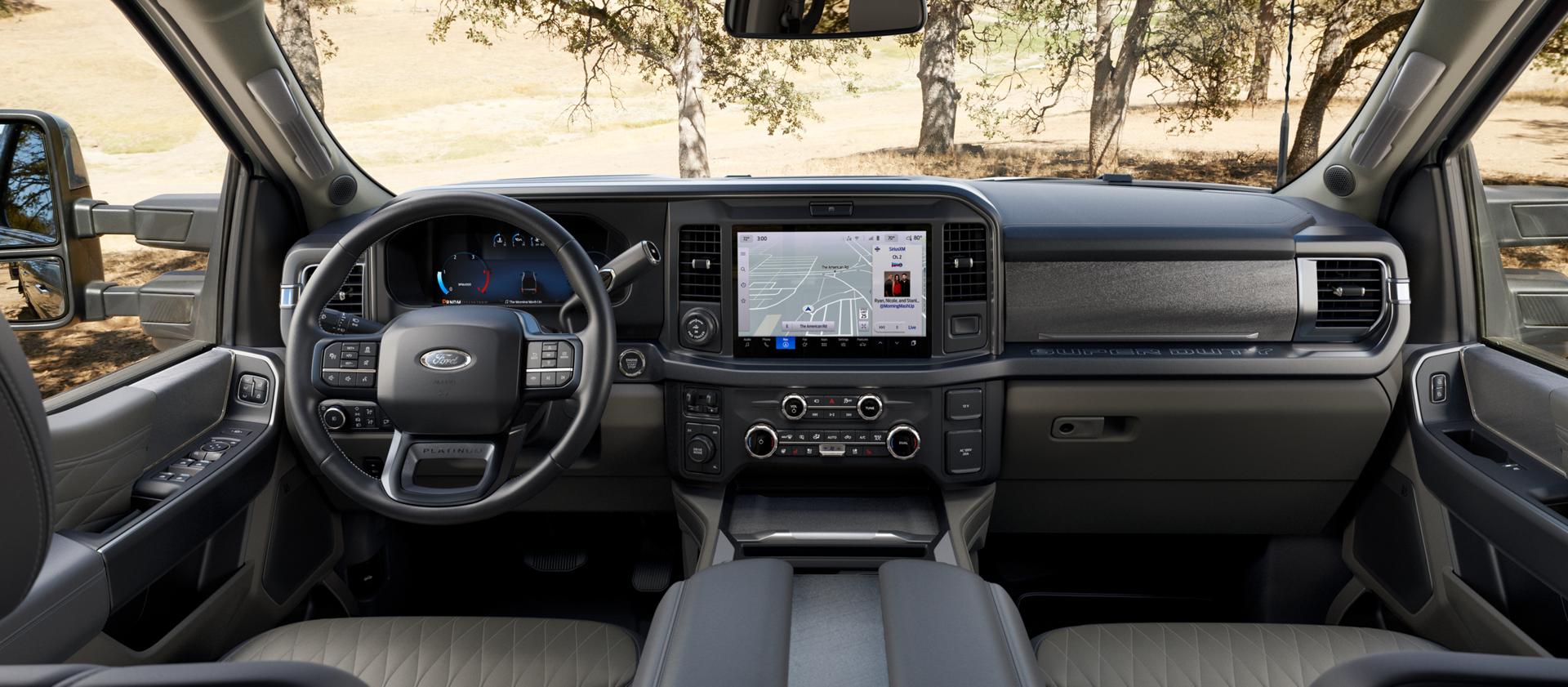 Dashboard and interior view of the 2026 Ford Super Duty® F-350® pickup with the Platinum® Plus Package